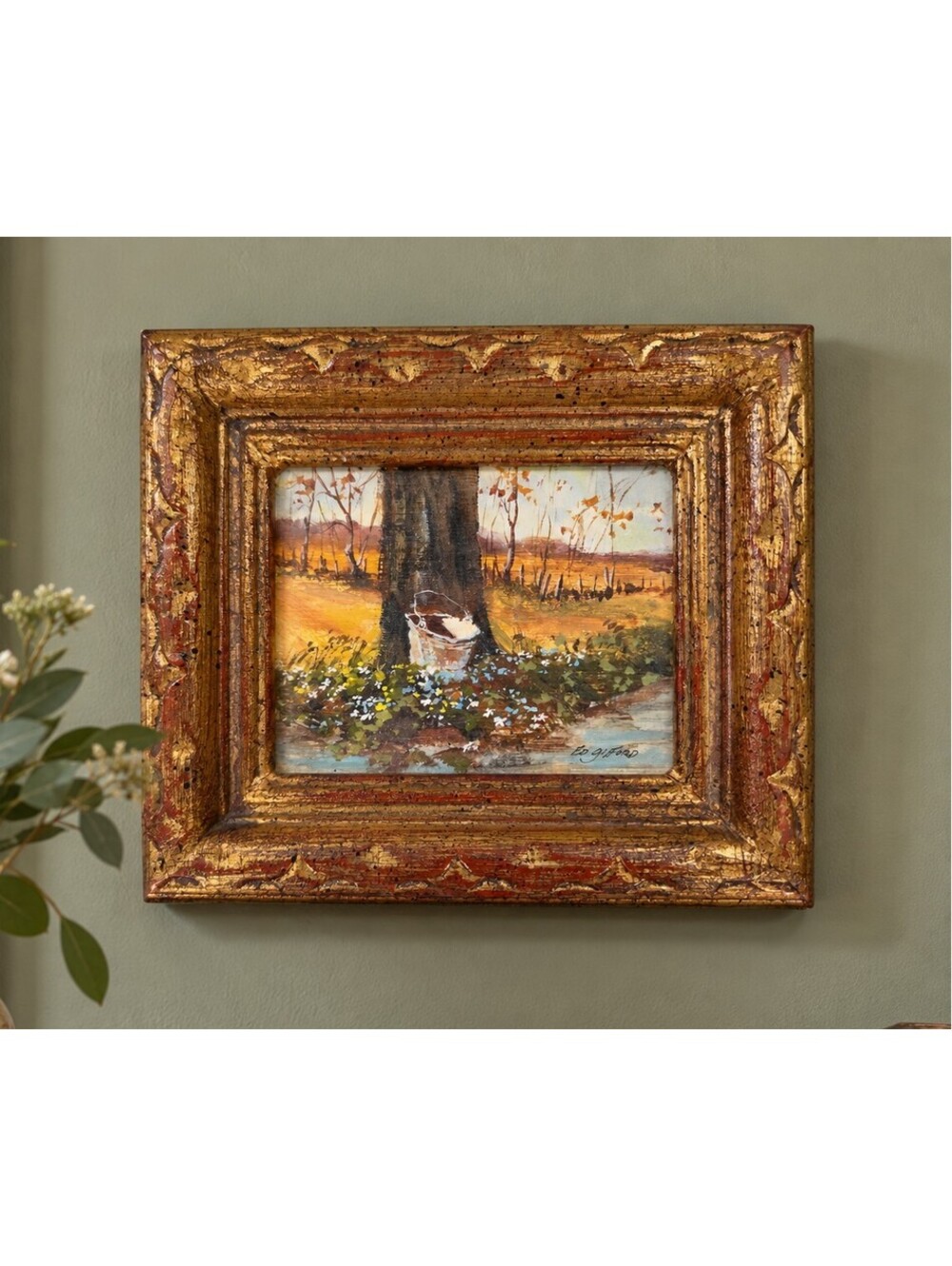 Ed Gifford Signed Original Miniature Tree & Bucket Landscape Painting Framed USA